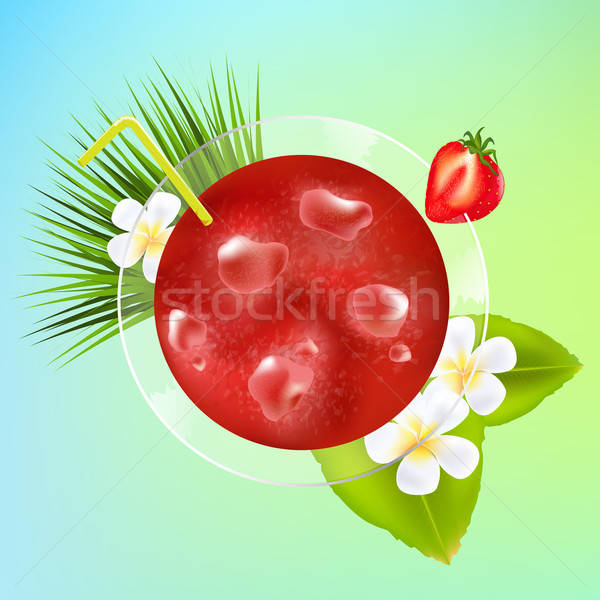 Strawberry Cocktail With Ice And Plumeria Stock photo © barbaliss