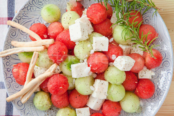 Imagine de stoc: Salată · feta · pepene · galben · castravete · apă