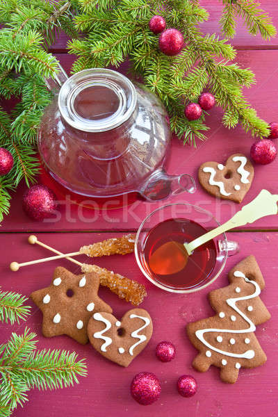 Foto stock: Chá · natal · bolinhos · quente · pão · de · especiarias · vinho