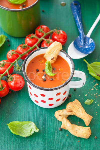Soupe à la tomate rustique mug chaud émail alimentaire Photo stock © BarbaraNeveu