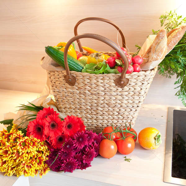 Stockfoto: Boeren · markt · mand · voedsel · winkelen