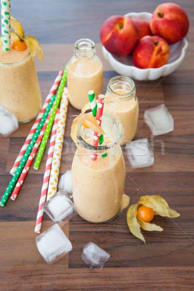 [[stock_photo]]: Smoothie · vintage · bouteille · Peach · lait · glace