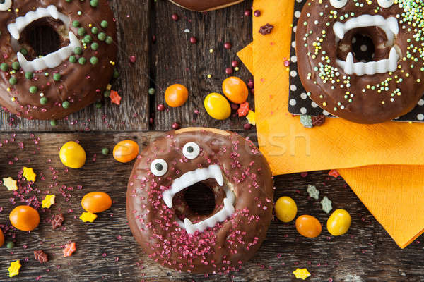 Scary halloween donuts chocolade suiker voedsel Stockfoto © BarbaraNeveu
