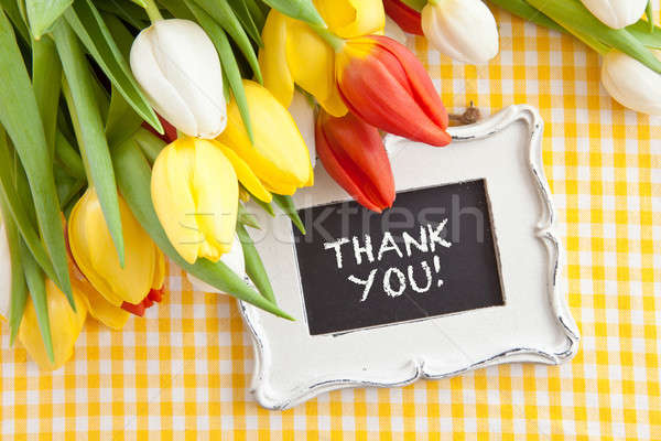 Fresh tulips and a vintage chalkboard Stock photo © BarbaraNeveu