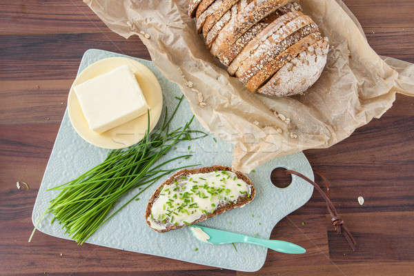 Pane burro erba cipollina fetta fresche colazione Foto d'archivio © BarbaraNeveu