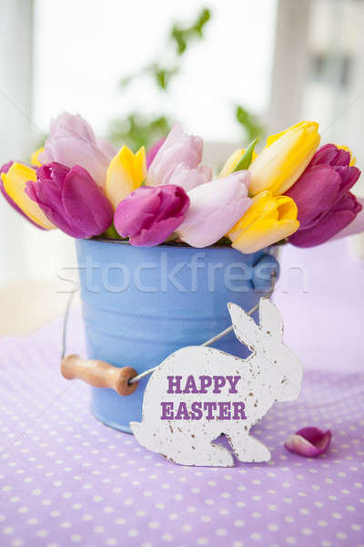 Stock fotó: Húsvét · virágcsokor · friss · tulipánok · lila · tavasz