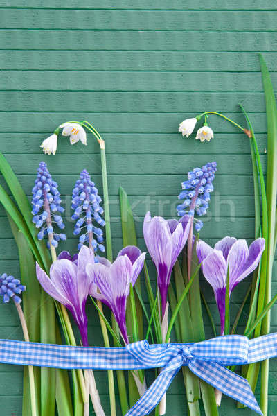 Foto stock: Fresco · flores · da · primavera · verde · rústico · páscoa