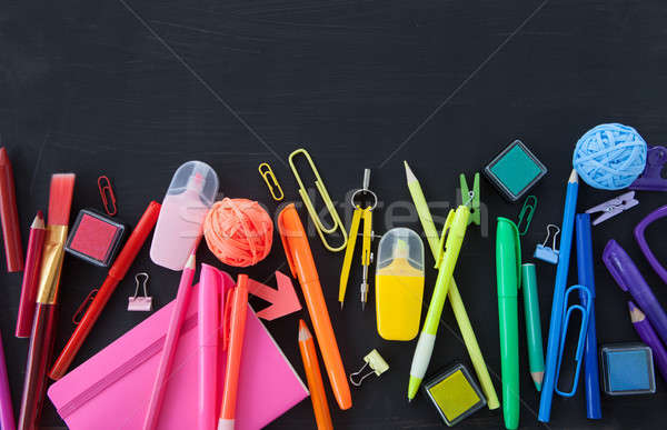 Foto stock: Colorido · oficina · útiles · escolares · negro · escuela · fondo