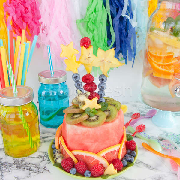 Színes torta gyümölcsök friss buli díszítések Stock fotó © BarbaraNeveu