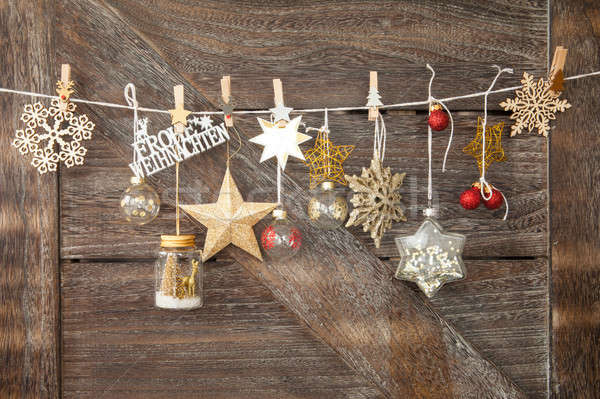 [[stock_photo]]: Rustique · Noël · bois · ornements · joyeux