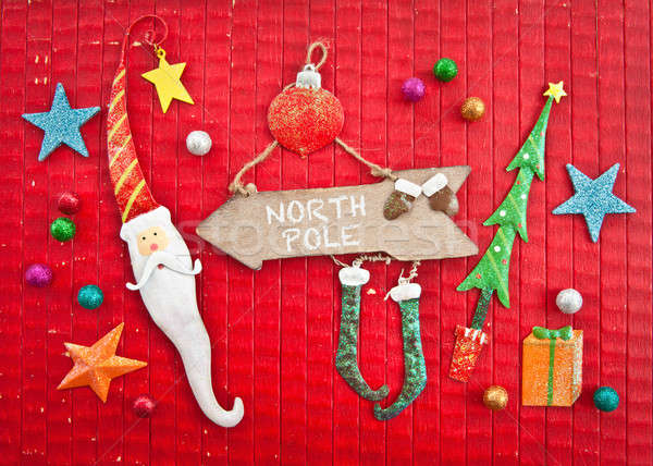 Stockfoto: Kleurrijk · christmas · decoraties · Rood · rustiek · ornamenten