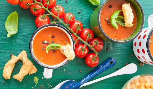 Zupa pomidorowa rustykalny kubek hot emalia żywności Zdjęcia stock © BarbaraNeveu