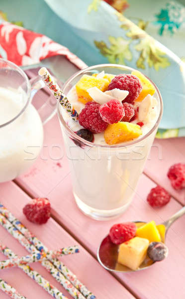 Fresh yogurt with raspberries and mango Stock photo © BarbaraNeveu