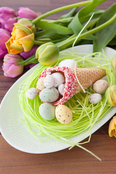 Easter nest and fresh tulips Stock photo © BarbaraNeveu