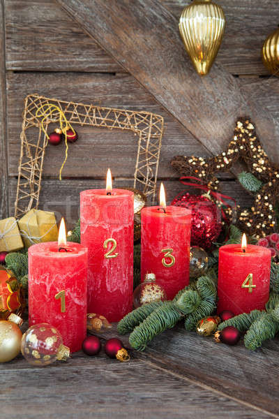 Wesoły christmas dekoracje świece wesoły gwiazdki Zdjęcia stock © BarbaraNeveu
