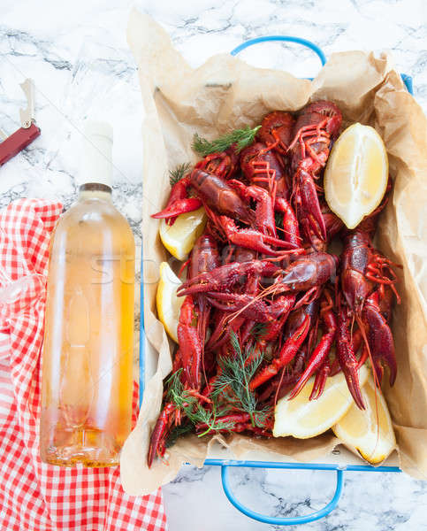 Fresche limone pesce erbe bottiglia di vino Foto d'archivio © BarbaraNeveu