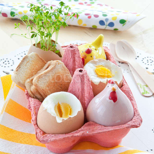 Boiled eggs with salt and pepper shakers Stock photo © BarbaraNeveu