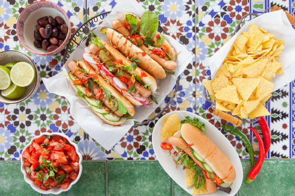 Stock photo: Fresh hot dogs with tortilla chips