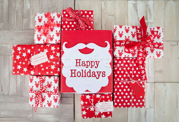 Stock foto: Präsentiert · rot · weiß · Geschenkpapier · Weihnachten · Sternen