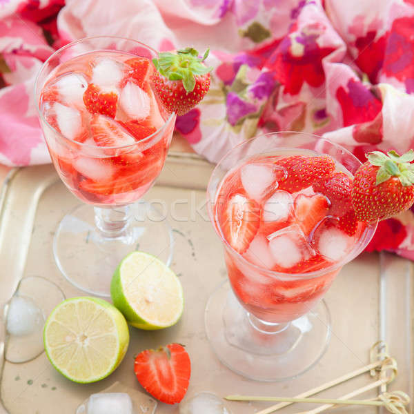 Stock foto: Hausgemachte · Erdbeere · Limonade · frischen · Kalk · Essen