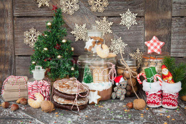 Csemegék karácsony nyami mézeskalács rusztikus díszítések Stock fotó © BarbaraNeveu
