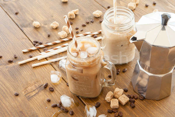 Eisgekühlt Kaffee Jahrgang jar Milch trinken Stock foto © BarbaraNeveu