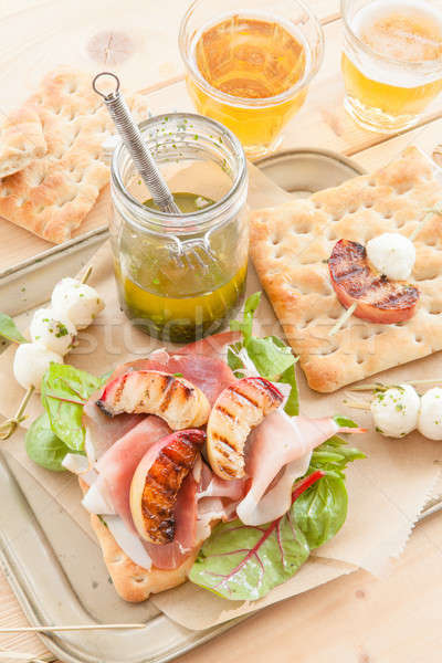 Sandwich with smoked ham and grilled peaches Stock photo © BarbaraNeveu