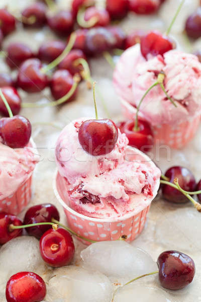 Stock photo: Creamy ice cream with cherries