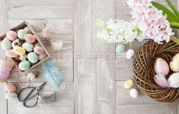 Húsvét díszítések fából készült rusztikus virágok tojások Stock fotó © BarbaraNeveu