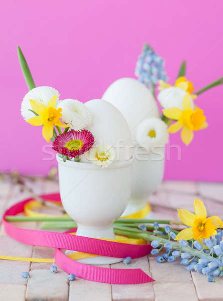 Сток-фото: яйца · весенние · цветы · белый · красочный · Пасху