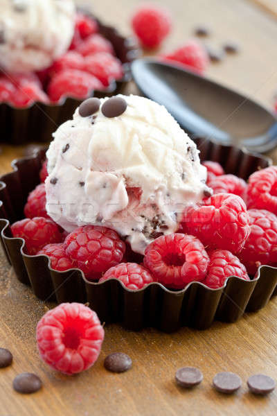 ストックフォト: アイスクリーム · 新鮮な · ラズベリー · チョコレート · 食品 · 赤