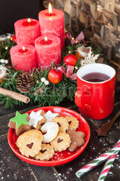 Foto d'archivio: Natale · cookies · tè · mug · caldo