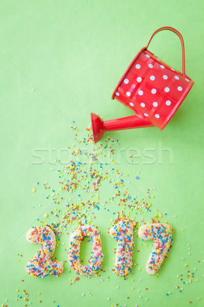 Imagine de stoc: Cookie-uri · anul · nou · colorat · zahăr · fundal · verde