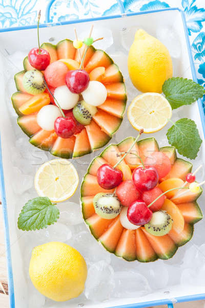 Gyümölcssaláta dinnye friss gyümölcs saláta csésze nyár Stock fotó © BarbaraNeveu
