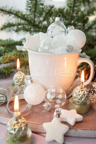 White mug with christmas baubles Stock photo © BarbaraNeveu