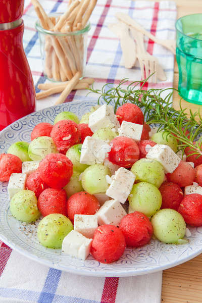 Imagine de stoc: Salată · feta · pepene · galben · castravete · apă
