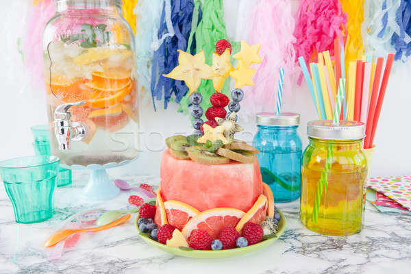 Színes torta gyümölcsök friss buli díszítések Stock fotó © BarbaraNeveu