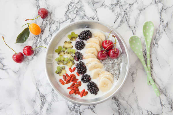 Stockfoto: Yoghurt · vers · vruchten · kom · ontbijt · beker