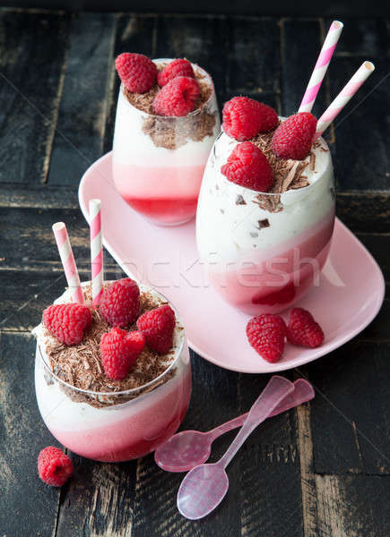 Layered cream dessert with raspberries Stock photo © BarbaraNeveu