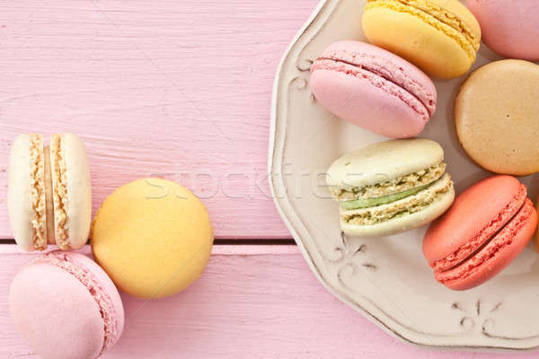 Foto stock: Colorido · macarons · variedade · francês · rosa