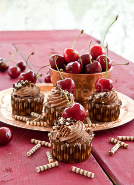 Chocolate cupcakes with cherries Stock photo © BarbaraNeveu