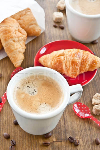 Stok fotoğraf: Kahve · kruvasan · taze · fransız · kahvaltı · plaka