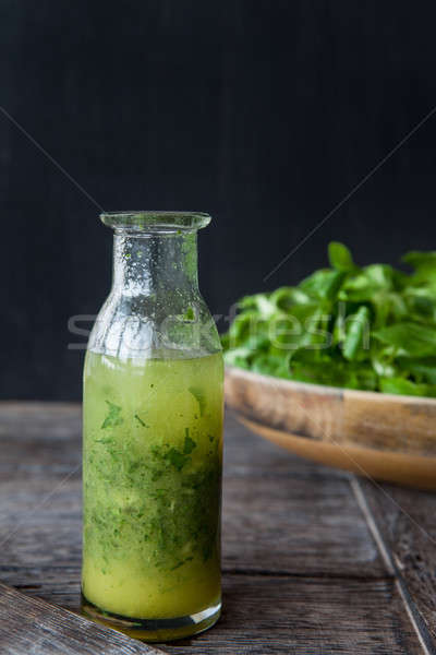 üveg házi készítésű öntet kicsi salátaöntet friss Stock fotó © BarbaraNeveu