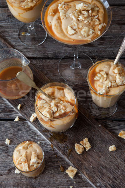 Stockfoto: Heerlijk · karamel · pinda · glas · dessert · noten