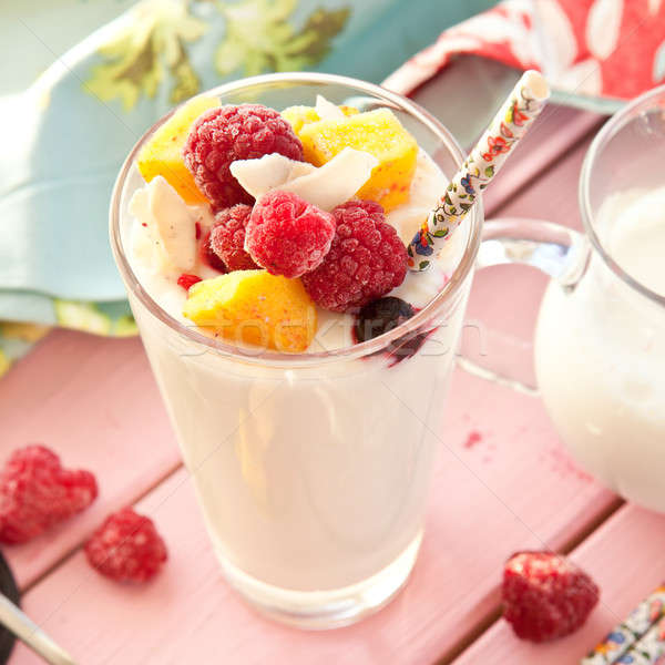 Fresh yogurt with raspberries and mango Stock photo © BarbaraNeveu