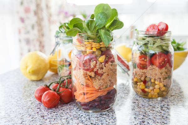 Stock photo: Layered salad in a jar