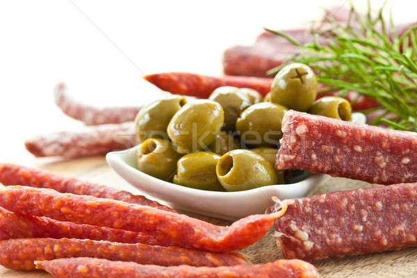 Antipasti with salami and olives Stock photo © BarbaraNeveu
