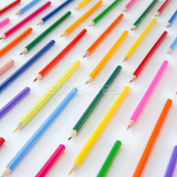 Farbenreich Buntstifte parallel Zeilen weiß Schule Stock foto © BarbaraNeveu