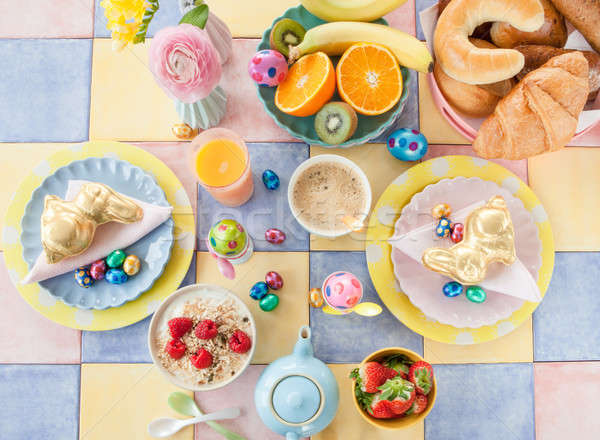 Cheerful table setting for easter breakfast Stock photo © BarbaraNeveu