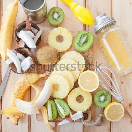 Stock photo: Fresh fruits and coconut milk